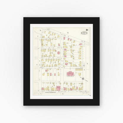 Old map wall art mockup — black gallery frame with white mat — Sanborn Fire Insurance Map from New Brighton, Beaver County, Pennsylvania (1913), Sheet #0010