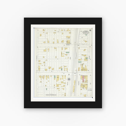 Old map wall art mockup — black gallery frame with white mat — Sanborn Fire Insurance Map from Antigo, Langlade County, Wisconsin (1898), Sheet #0006
