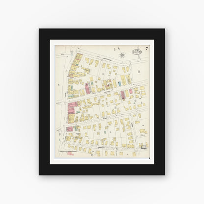 Old map wall art mockup — black gallery frame with white mat — Sanborn Fire Insurance Map from Milford, Worcester County, Massachusetts (1897), Sheet #0007