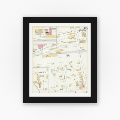 Old map wall art mockup — black gallery frame with white mat — Sanborn Fire Insurance Map from Hackettstown, Warren County, New Jersey (1897), Sheet #0004