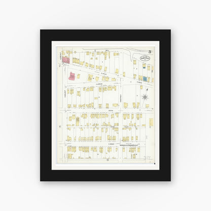 Old map wall art mockup — black gallery frame with white mat — Sanborn Fire Insurance Map from Nanticoke, Luzerne County, Pennsylvania (1907), Sheet #0003