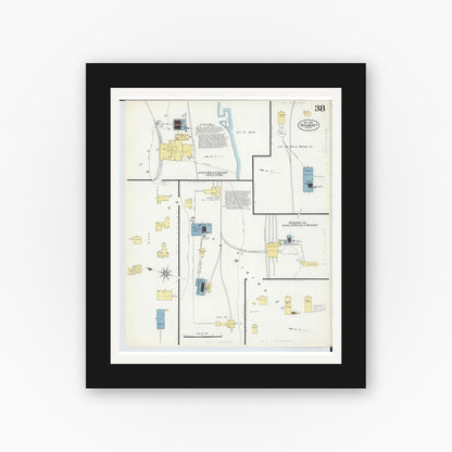 Old map wall art mockup — black gallery frame with white mat — Sanborn Fire Insurance Map from Red Jacket, Houghton County, Michigan (1908), Sheet #0038