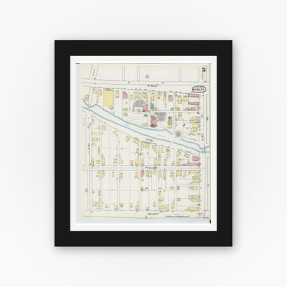 Old map wall art mockup — black gallery frame with white mat — Sanborn Fire Insurance Map from Newark, Licking County, Ohio (1893), Sheet #0005