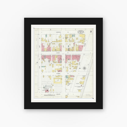 Old map wall art mockup — black gallery frame with white mat — Sanborn Fire Insurance Map from Litchfield, Meeker County, Minnesota (1903), Sheet #0003