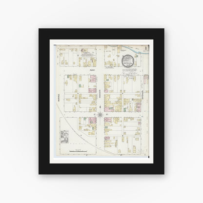 Old map wall art mockup — black gallery frame with white mat — Sanborn Fire Insurance Map from Port Clinton, Ottawa County, Ohio (1888), Sheet #0001