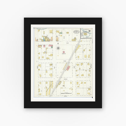 Old map wall art mockup — black gallery frame with white mat — Sanborn Fire Insurance Map from Belleville, Dane County, Wisconsin (1908), Sheet #0002