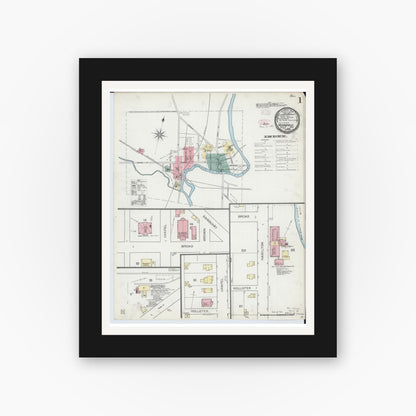 Old map wall art mockup — black gallery frame with white mat — Sanborn Fire Insurance Map from Monroeville, Huron County, Ohio (1893) - Complete Map Set