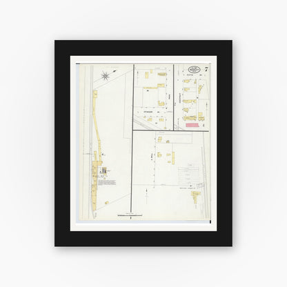 Old map wall art mockup — black gallery frame with white mat — Sanborn Fire Insurance Map from Reed City, Osceola County, Michigan (1908), Sheet #0007
