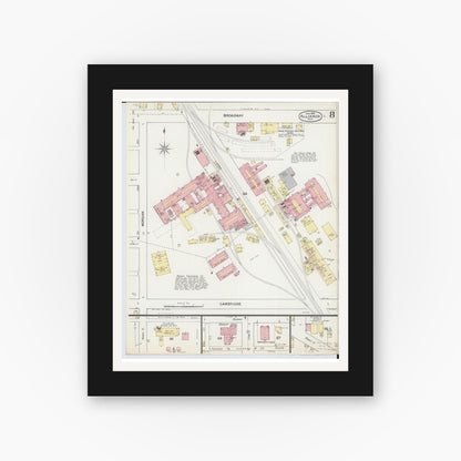 Old map wall art mockup — black gallery frame with white mat — Sanborn Fire Insurance Map from Alliance, Stark County, Ohio (1892), Sheet #0008