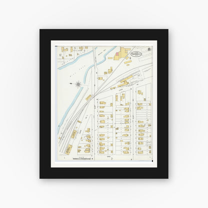 Old map wall art mockup — black gallery frame with white mat — Sanborn Fire Insurance Map from Traverse City, Grand Traverse County, Michigan (1899), Sheet #0008