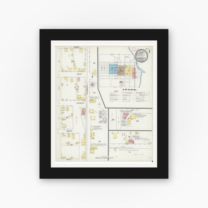 Old map wall art mockup — black gallery frame with white mat — Sanborn Fire Insurance Map from Somerset, Somerset County, Pennsylvania (1892) - Complete Map Set