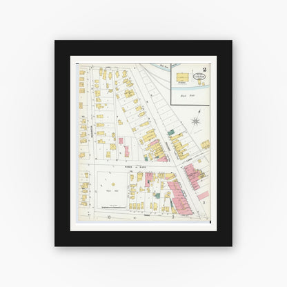 Old map wall art mockup — black gallery frame with white mat — Sanborn Fire Insurance Map from Lorain, Lorain County, Ohio (1900), Sheet #0002