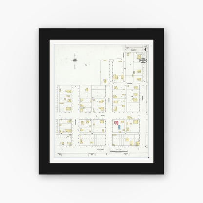 Old map wall art mockup — black gallery frame with white mat — Sanborn Fire Insurance Map from Strawn, Palo Pinto County, Texas (1920), Sheet #0004