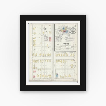 Old map wall art mockup — black gallery frame with white mat — Sanborn Fire Insurance Map from Deshler, Henry County, Ohio (1915), Sheet #0001