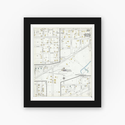 Old map wall art mockup — black gallery frame with white mat — Sanborn Fire Insurance Map from Kissimmee, Osceola County, Florida (1920), Sheet #0013