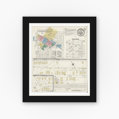 Old map wall art mockup — black gallery frame with white mat — Sanborn Fire Insurance Map from Dunkirk, Jay And Blackford Counties, Indiana (1915) - Complete Map Set