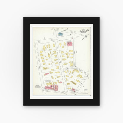 Old map wall art mockup — black gallery frame with white mat — Sanborn Fire Insurance Map from East Hampton, Hampshire County, Massachusetts (1916), Sheet #0005