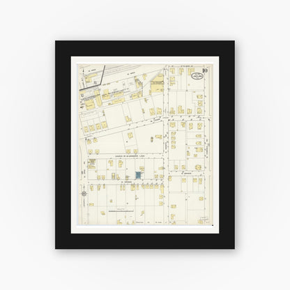 Old map wall art mockup — black gallery frame with white mat — Sanborn Fire Insurance Map from Lakeland, Polk County, Florida (1913), Sheet #0010