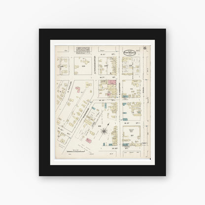 Old map wall art mockup — black gallery frame with white mat — Sanborn Fire Insurance Map from Fort Worth, Tarrant County, Texas (1885), Sheet #0006
