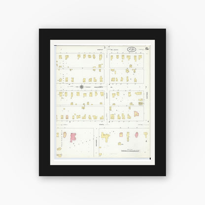 Old map wall art mockup — black gallery frame with white mat — Sanborn Fire Insurance Map from Alma, Gratiot County, Michigan (1910), Sheet #0006