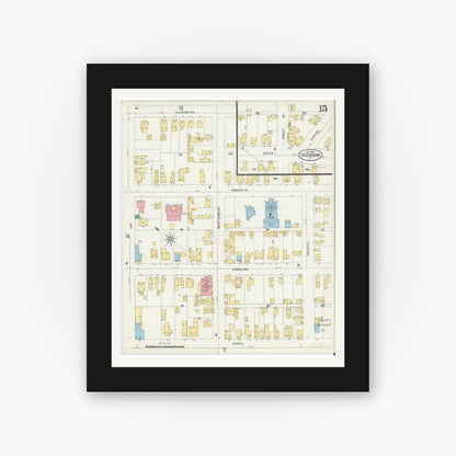 Old map wall art mockup — black gallery frame with white mat — Sanborn Fire Insurance Map from Ogdensburg, St. Lawrence County, New York (1898), Sheet #0015