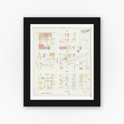 Old map wall art mockup — black gallery frame with white mat — Sanborn Fire Insurance Map from Brainerd, Crow Wing County, Minnesota (1902), Sheet #0010