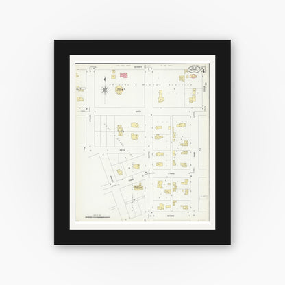 Old map wall art mockup — black gallery frame with white mat — Sanborn Fire Insurance Map from Merrill, Lincoln County, Wisconsin (1907), Sheet #0004