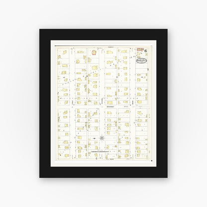 Old map wall art mockup — black gallery frame with white mat — Sanborn Fire Insurance Map from Webster City, Hamilton County, Iowa (1907), Sheet #0006