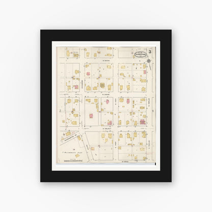 Old map wall art mockup — black gallery frame with white mat — Sanborn Fire Insurance Map from Brownstown, Jackson County, Indiana (1933), Sheet #0003