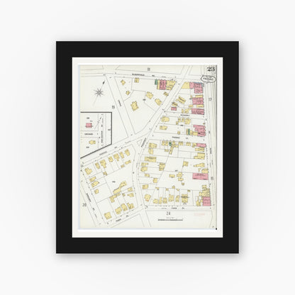 Old map wall art mockup — black gallery frame with white mat — Sanborn Fire Insurance Map from Passaic, Passaic County, New Jersey (1899), Sheet #0023