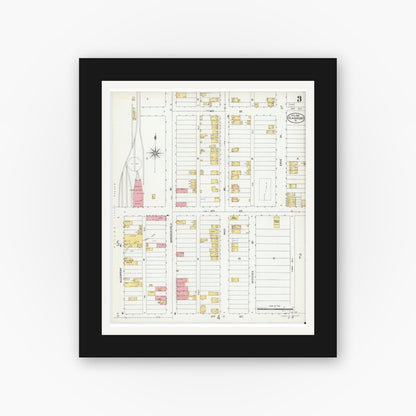Old map wall art mockup — black gallery frame with white mat — Sanborn Fire Insurance Map from Glassport, Allegheny County, Pennsylvania (1904), Sheet #0003