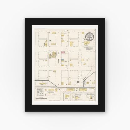 Old map wall art mockup — black gallery frame with white mat — Sanborn Fire Insurance Map from Hughson, Stanislaus County, California (1912), Sheet #0001