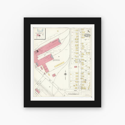 Old map wall art mockup — black gallery frame with white mat — Sanborn Fire Insurance Map from Alliance, Stark County, Ohio (1921), Sheet #0005