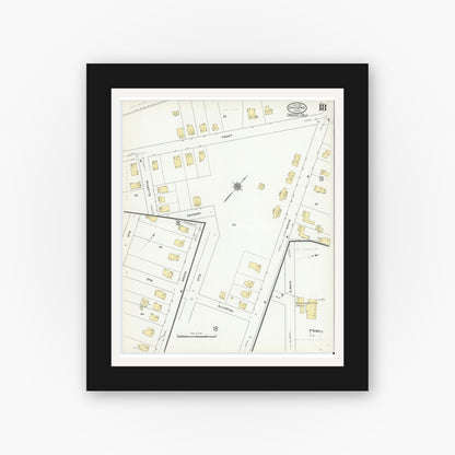 Old map wall art mockup — black gallery frame with white mat — Sanborn Fire Insurance Map from Chicopee, Hampden County, Massachusetts (1910), Sheet #0018