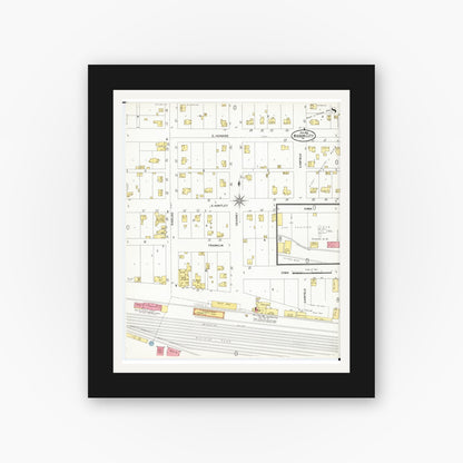 Old map wall art mockup — black gallery frame with white mat — Sanborn Fire Insurance Map from Mason City, Cerro Gordo County, Iowa (1901), Sheet #0008