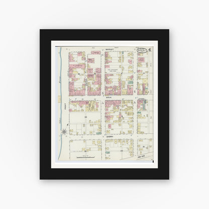Old map wall art mockup — black gallery frame with white mat — Sanborn Fire Insurance Map from Ripley, Brown County, Ohio (1890), Sheet #0004