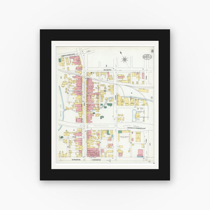 Old map wall art mockup — black gallery frame with white mat — Sanborn Fire Insurance Map from Danville, Montour County, Pennsylvania (1901), Sheet #0003