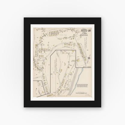 Old map wall art mockup — black gallery frame with white mat — Sanborn Fire Insurance Map from Nanticoke, Luzerne County, Pennsylvania (1920), Sheet #0028