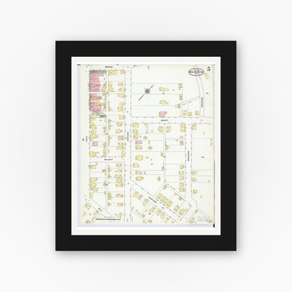 Old map wall art mockup — black gallery frame with white mat — Sanborn Fire Insurance Map from New Lexington, Perry County, Ohio (1909), Sheet #0005