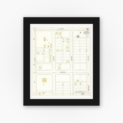 Old map wall art mockup — black gallery frame with white mat — Sanborn Fire Insurance Map from Anaheim, Orange County, California (1907), Sheet #0005