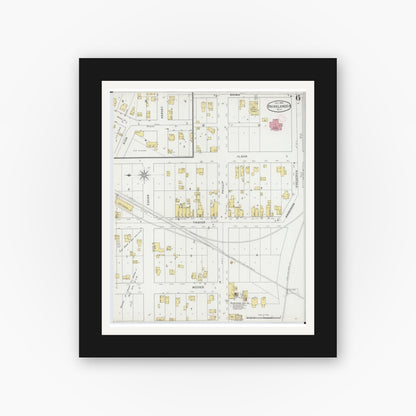 Old map wall art mockup — black gallery frame with white mat — Sanborn Fire Insurance Map from Rhinelander, Oneida County, Wisconsin (1894), Sheet #0006
