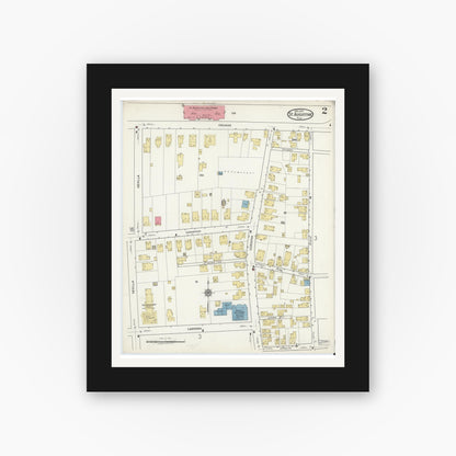 Old map wall art mockup — black gallery frame with white mat — Sanborn Fire Insurance Map from Saint Augustine, Saint John's County, Florida (1917), Sheet #0002