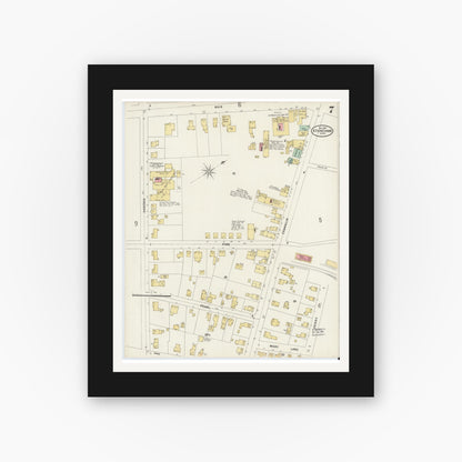 Old map wall art mockup — black gallery frame with white mat — Sanborn Fire Insurance Map from Stoneham, Middlesex County, Massachusetts (1897), Sheet #0007