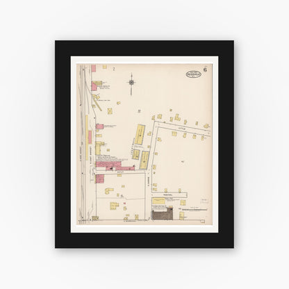 Old map wall art mockup — black gallery frame with white mat — Sanborn Fire Insurance Map from Reidsville, Rockingham County, North Carolina (1922), Sheet #0006