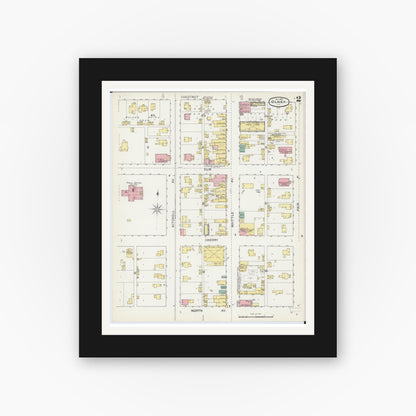 Old map wall art mockup — black gallery frame with white mat — Sanborn Fire Insurance Map from Olney, Richland County, Illinois (1892), Sheet #0002