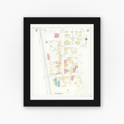 Old map wall art mockup — black gallery frame with white mat — Sanborn Fire Insurance Map from Ashville, Pickaway County, Ohio (1940), Sheet #0002