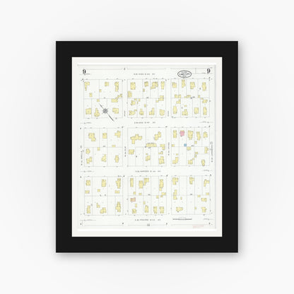 Old map wall art mockup — black gallery frame with white mat — Sanborn Fire Insurance Map from Lake City, Wabasha County, Minnesota (1930), Sheet #0009