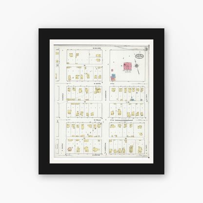 Old map wall art mockup — black gallery frame with white mat — Sanborn Fire Insurance Map from Paxton, Ford County, Illinois (1921), Sheet #0003