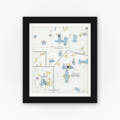 Old map wall art mockup — black gallery frame with white mat — Sanborn Fire Insurance Map from Faribault, Rice County, Minnesota (1905), Sheet #0016
