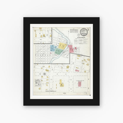 Old map wall art mockup — black gallery frame with white mat — Sanborn Fire Insurance Map from Granite Falls, Yellow Medicine And Chippewa Counties, Minnesota (1899) - Complete Map Set